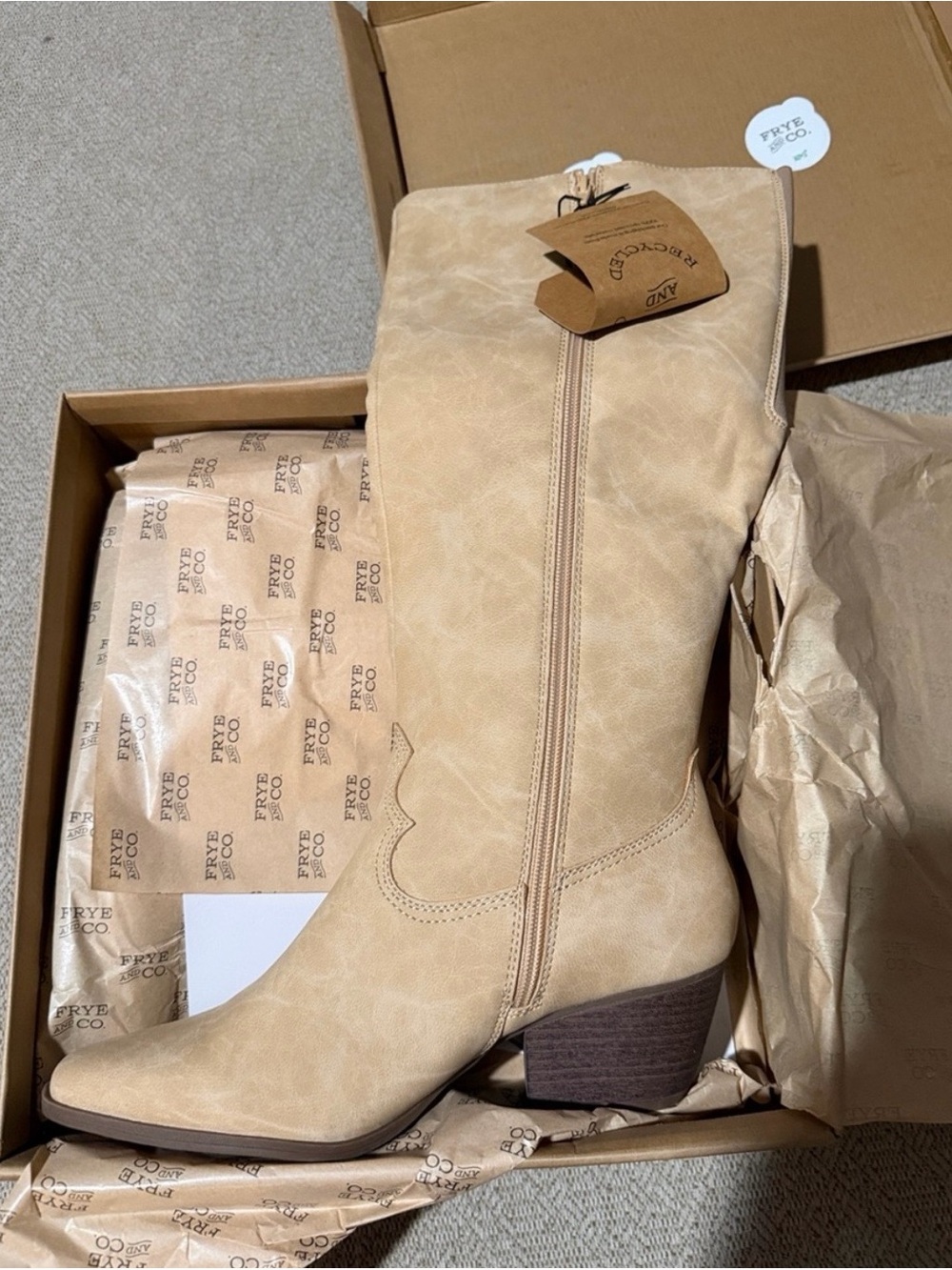 FRYE AND CO. Tan Heeled Western Knee Boots